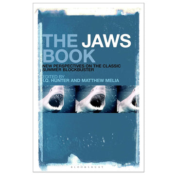 Book cover of 'The Jaws Book' with shark images and text on a blue background